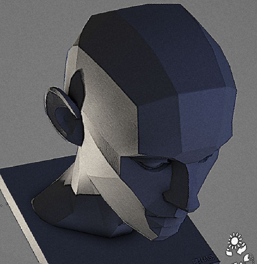 a screenshot of a 3d head at the same angle as the previous sketch